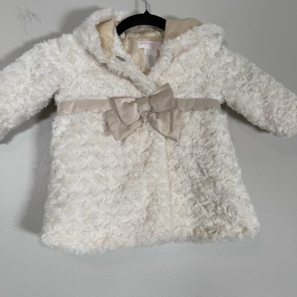 Janie & Jack Faux Fur Coat Girls‎ 12-18 Months Ivory Bow